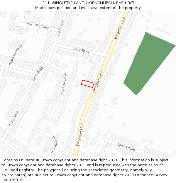 111, WINGLETYE LANE, HORNCHURCH, RM11 3AT: Location map and indicative extent of plot