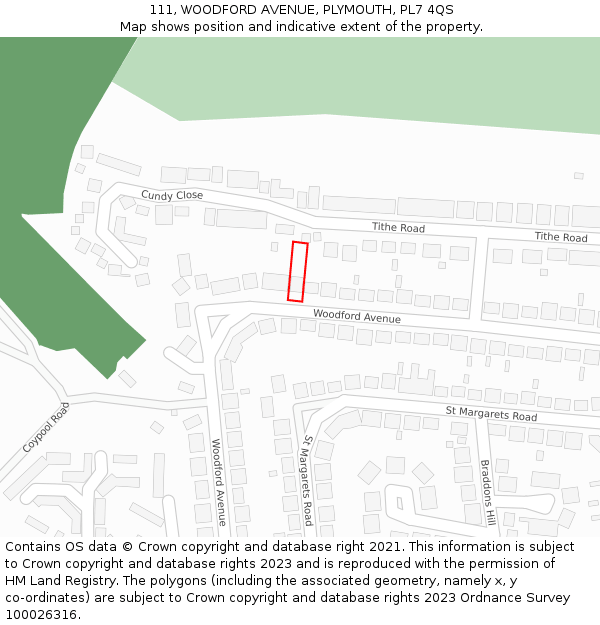 111, WOODFORD AVENUE, PLYMOUTH, PL7 4QS: Location map and indicative extent of plot