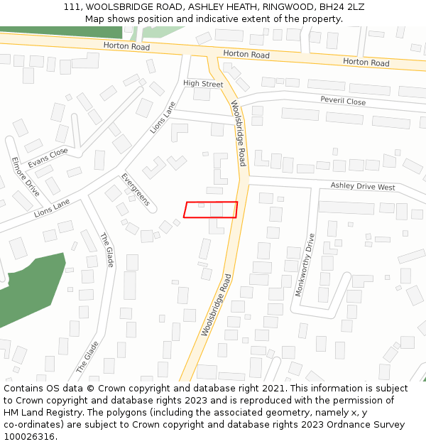 111, WOOLSBRIDGE ROAD, ASHLEY HEATH, RINGWOOD, BH24 2LZ: Location map and indicative extent of plot