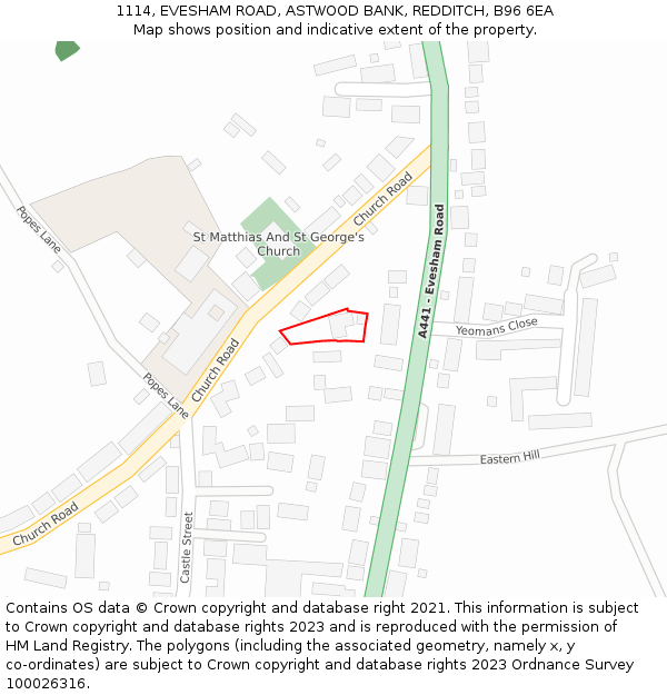 1114, EVESHAM ROAD, ASTWOOD BANK, REDDITCH, B96 6EA: Location map and indicative extent of plot