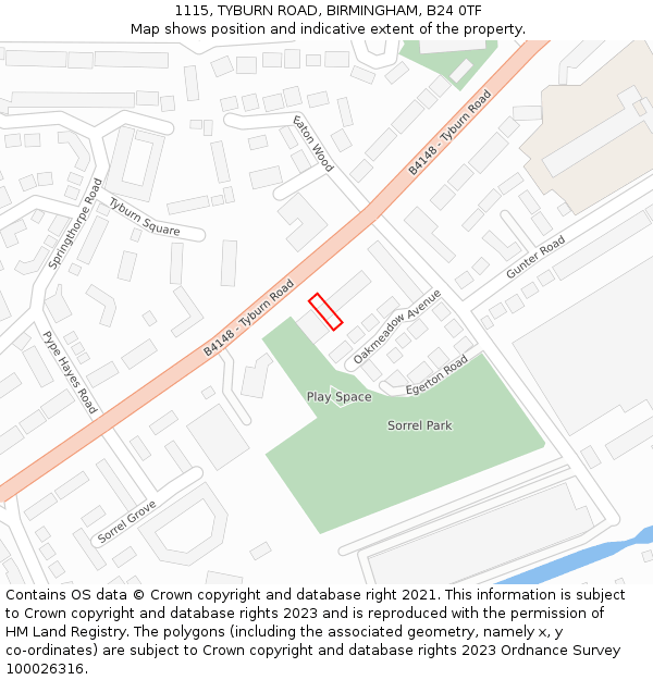 1115, TYBURN ROAD, BIRMINGHAM, B24 0TF: Location map and indicative extent of plot