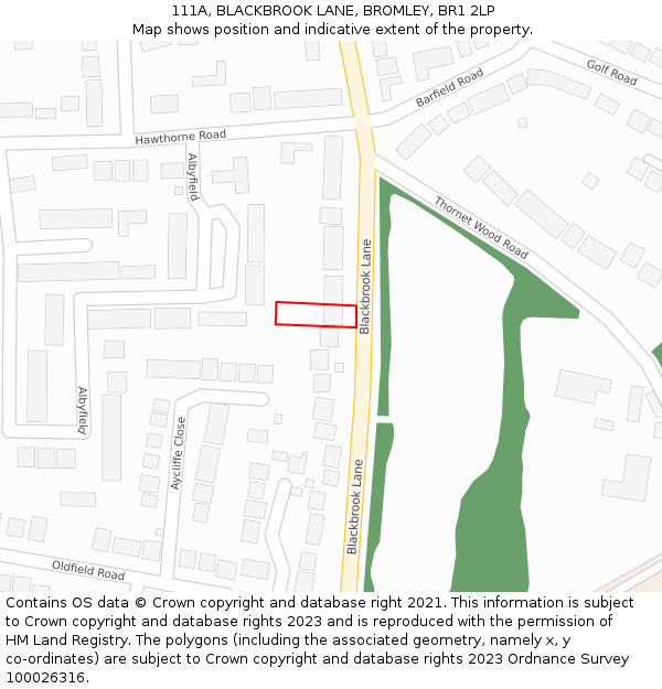 111A, BLACKBROOK LANE, BROMLEY, BR1 2LP: Location map and indicative extent of plot