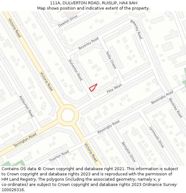 111A, DULVERTON ROAD, RUISLIP, HA4 9AH: Location map and indicative extent of plot