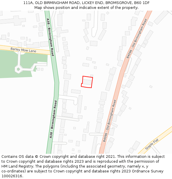 111A, OLD BIRMINGHAM ROAD, LICKEY END, BROMSGROVE, B60 1DF: Location map and indicative extent of plot