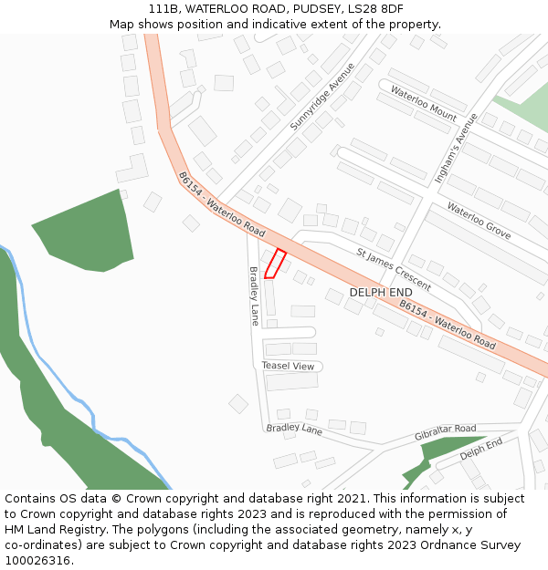 111B, WATERLOO ROAD, PUDSEY, LS28 8DF: Location map and indicative extent of plot