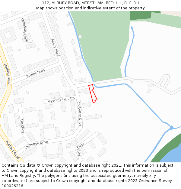 112, ALBURY ROAD, MERSTHAM, REDHILL, RH1 3LL: Location map and indicative extent of plot