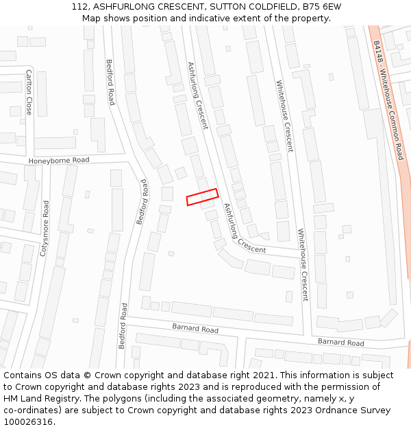 112, ASHFURLONG CRESCENT, SUTTON COLDFIELD, B75 6EW: Location map and indicative extent of plot