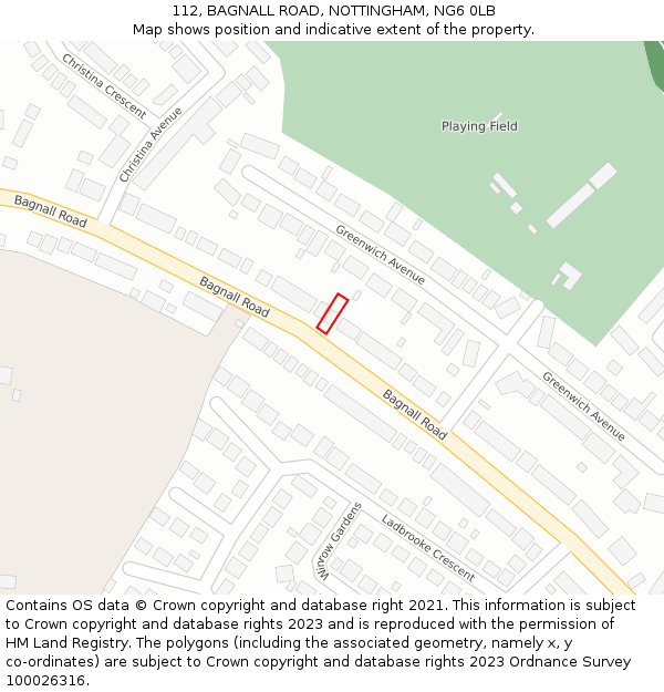 112, BAGNALL ROAD, NOTTINGHAM, NG6 0LB: Location map and indicative extent of plot