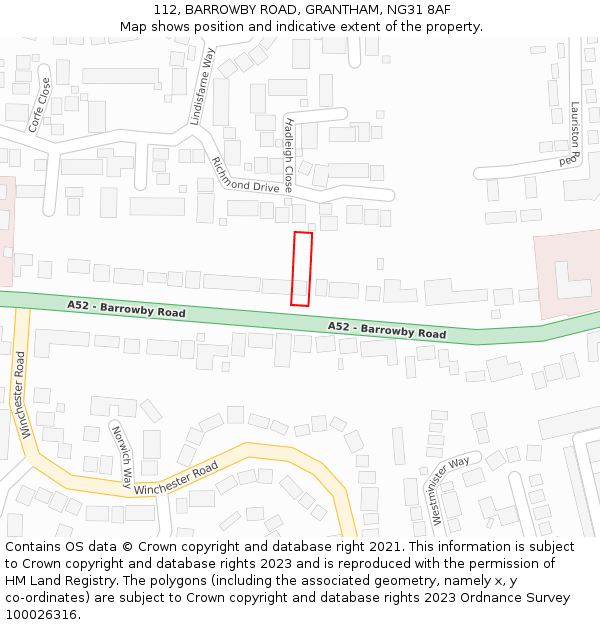 112, BARROWBY ROAD, GRANTHAM, NG31 8AF: Location map and indicative extent of plot