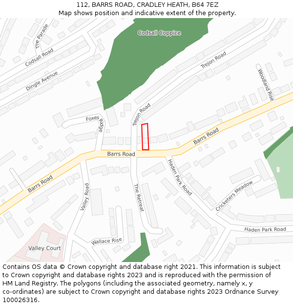 112, BARRS ROAD, CRADLEY HEATH, B64 7EZ: Location map and indicative extent of plot