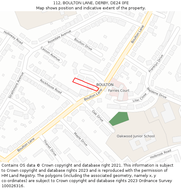 112, BOULTON LANE, DERBY, DE24 0FE: Location map and indicative extent of plot