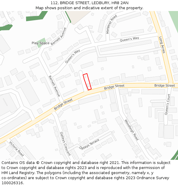 112, BRIDGE STREET, LEDBURY, HR8 2AN: Location map and indicative extent of plot