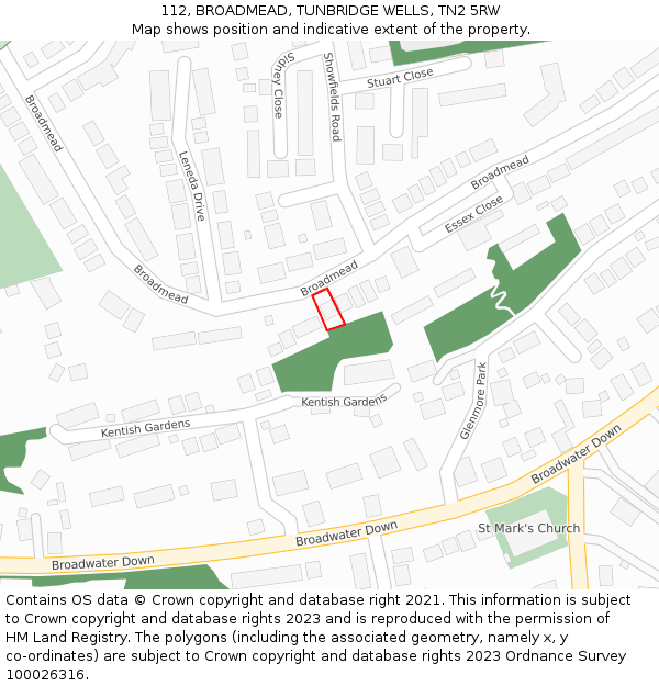 112, BROADMEAD, TUNBRIDGE WELLS, TN2 5RW: Location map and indicative extent of plot