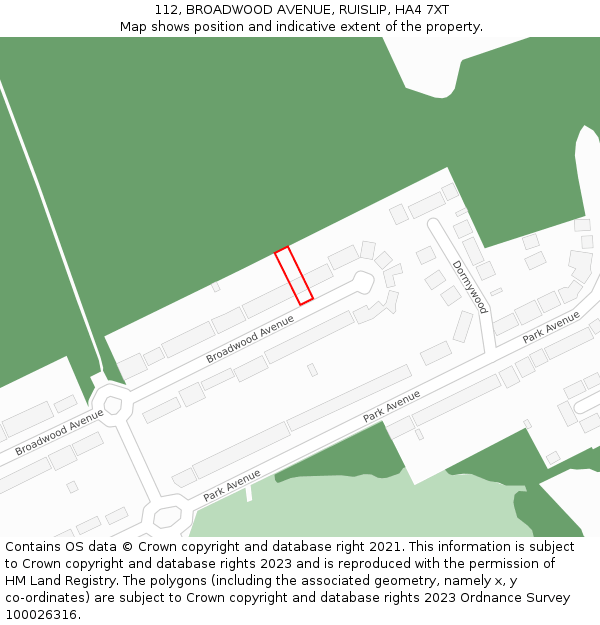 112, BROADWOOD AVENUE, RUISLIP, HA4 7XT: Location map and indicative extent of plot