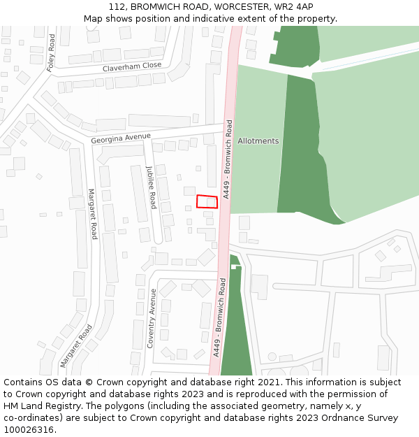 112, BROMWICH ROAD, WORCESTER, WR2 4AP: Location map and indicative extent of plot