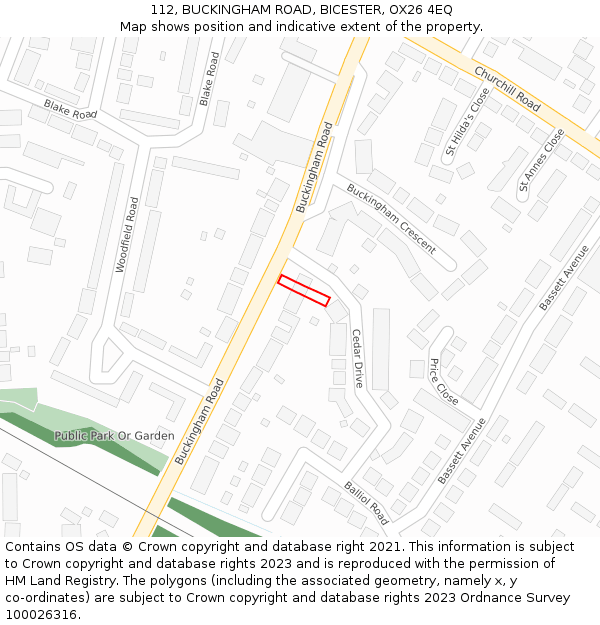 112, BUCKINGHAM ROAD, BICESTER, OX26 4EQ: Location map and indicative extent of plot