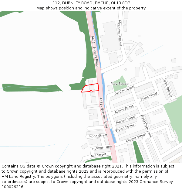 112, BURNLEY ROAD, BACUP, OL13 8DB: Location map and indicative extent of plot