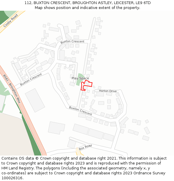 112, BUXTON CRESCENT, BROUGHTON ASTLEY, LEICESTER, LE9 6TD: Location map and indicative extent of plot