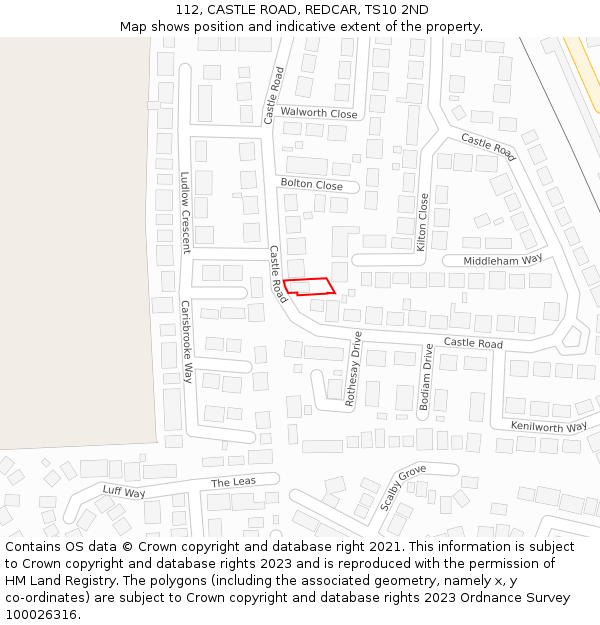 112, CASTLE ROAD, REDCAR, TS10 2ND: Location map and indicative extent of plot