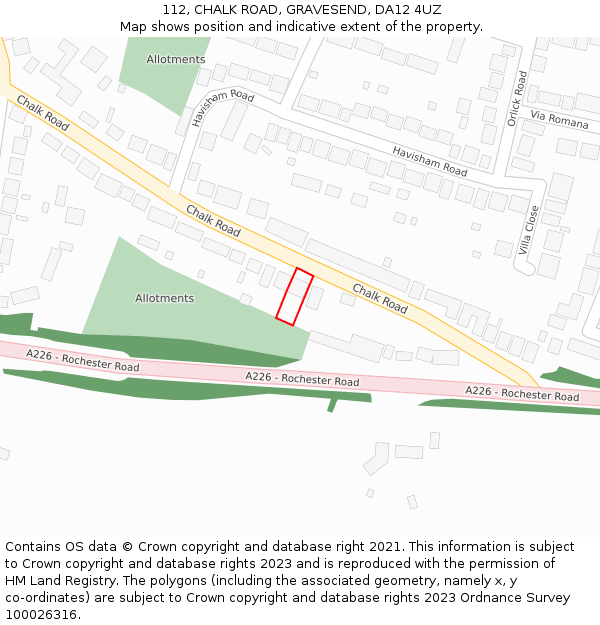 112, CHALK ROAD, GRAVESEND, DA12 4UZ: Location map and indicative extent of plot