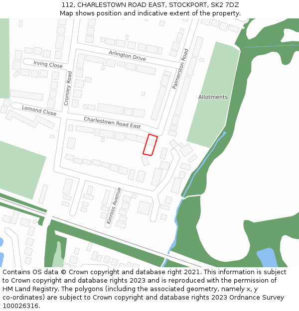 112, CHARLESTOWN ROAD EAST, STOCKPORT, SK2 7DZ: Location map and indicative extent of plot