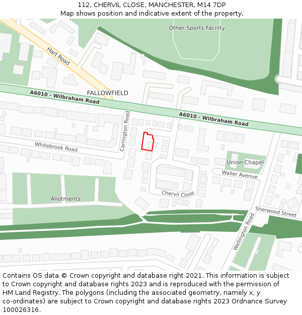 112, CHERVIL CLOSE, MANCHESTER, M14 7DP: Location map and indicative extent of plot