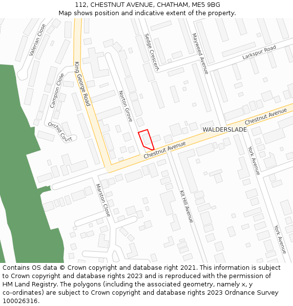 112, CHESTNUT AVENUE, CHATHAM, ME5 9BG: Location map and indicative extent of plot