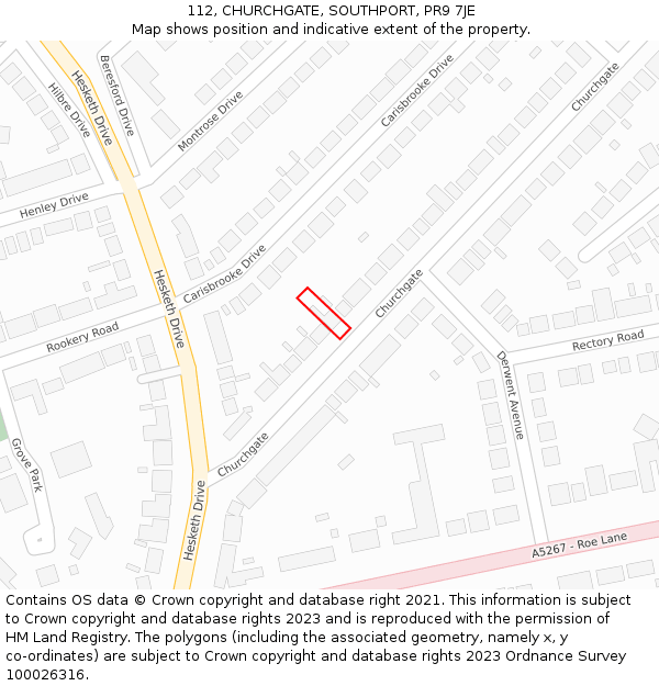 112, CHURCHGATE, SOUTHPORT, PR9 7JE: Location map and indicative extent of plot