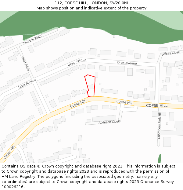 112, COPSE HILL, LONDON, SW20 0NL: Location map and indicative extent of plot
