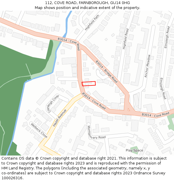 112, COVE ROAD, FARNBOROUGH, GU14 0HG: Location map and indicative extent of plot