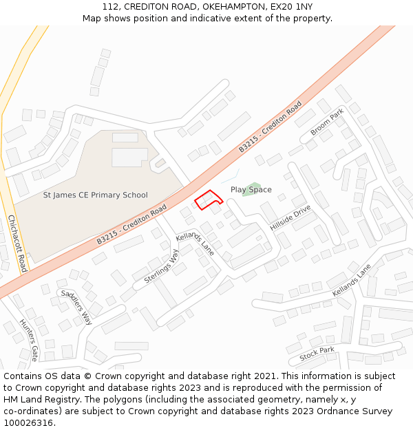 112, CREDITON ROAD, OKEHAMPTON, EX20 1NY: Location map and indicative extent of plot