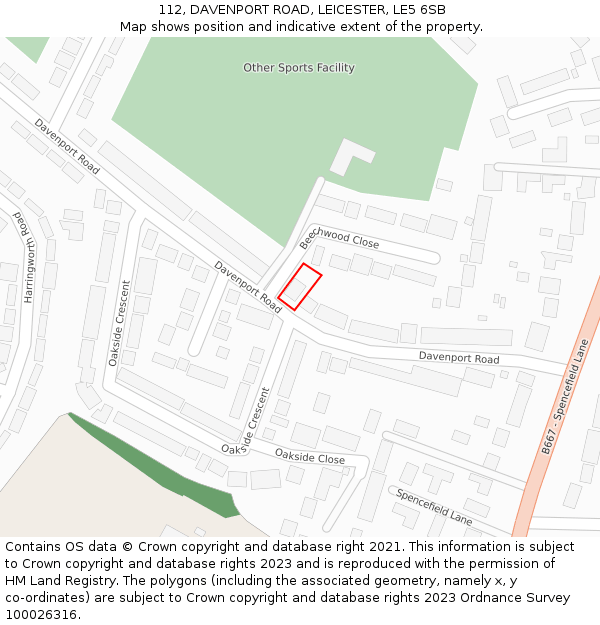 112, DAVENPORT ROAD, LEICESTER, LE5 6SB: Location map and indicative extent of plot