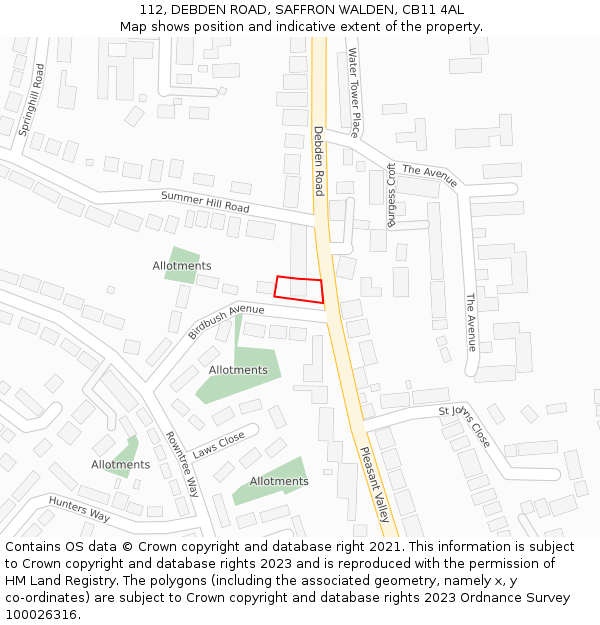 112, DEBDEN ROAD, SAFFRON WALDEN, CB11 4AL: Location map and indicative extent of plot