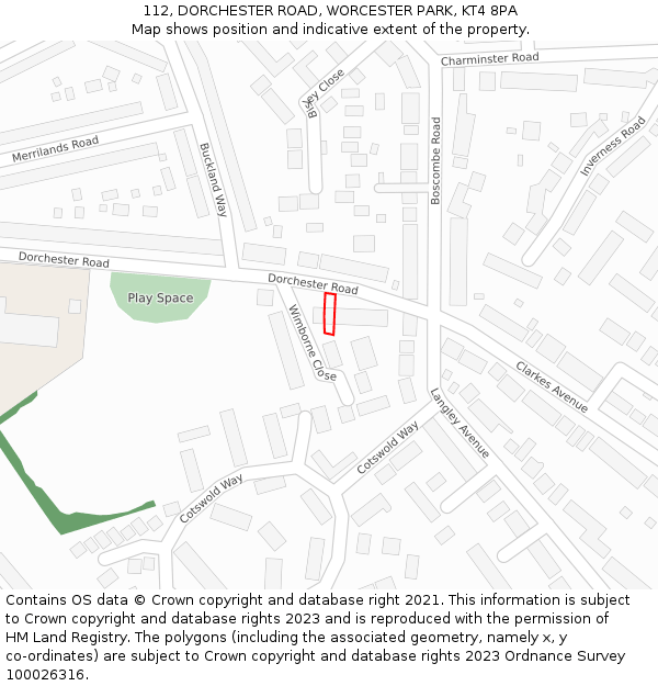 112, DORCHESTER ROAD, WORCESTER PARK, KT4 8PA: Location map and indicative extent of plot