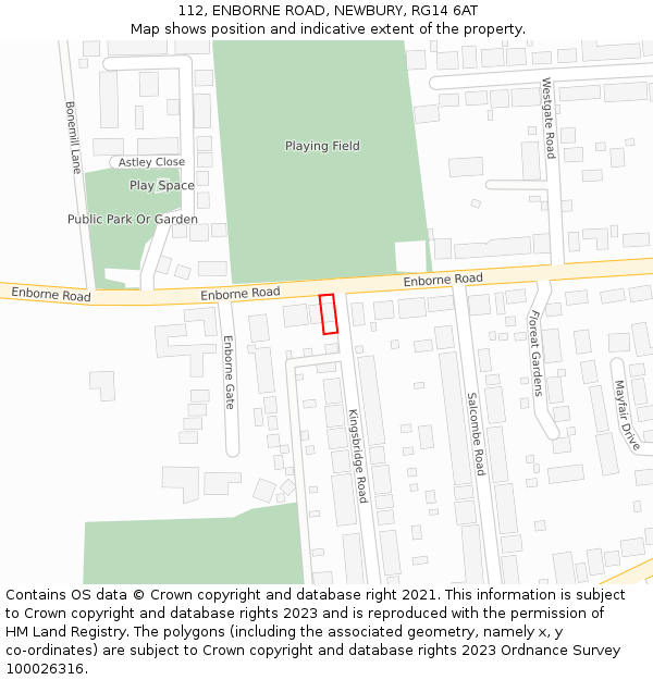 112, ENBORNE ROAD, NEWBURY, RG14 6AT: Location map and indicative extent of plot