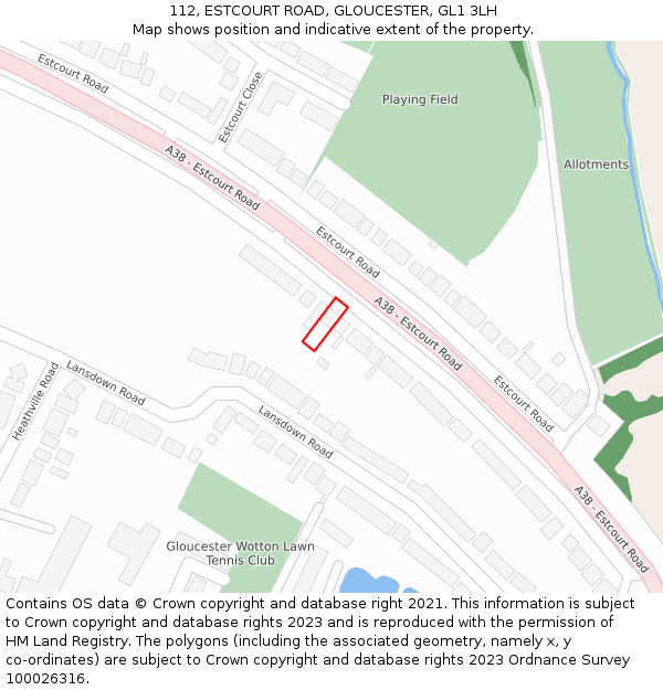 112, ESTCOURT ROAD, GLOUCESTER, GL1 3LH: Location map and indicative extent of plot