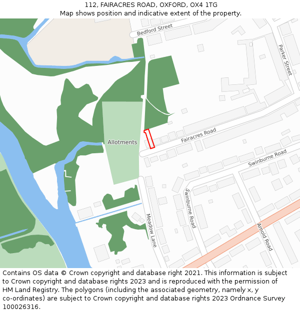 112, FAIRACRES ROAD, OXFORD, OX4 1TG: Location map and indicative extent of plot
