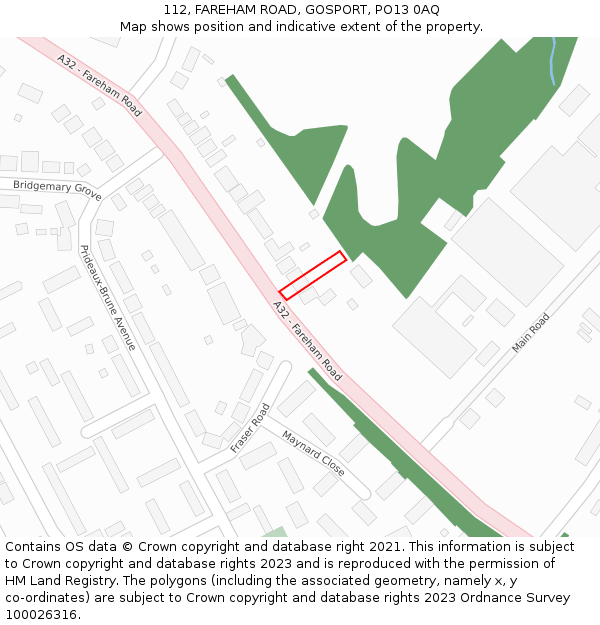 112, FAREHAM ROAD, GOSPORT, PO13 0AQ: Location map and indicative extent of plot