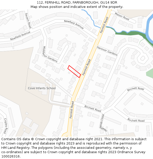 112, FERNHILL ROAD, FARNBOROUGH, GU14 9DR: Location map and indicative extent of plot