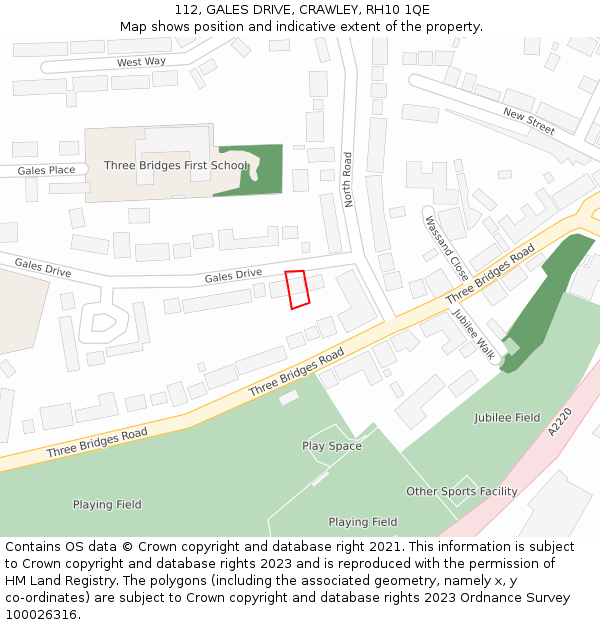 112, GALES DRIVE, CRAWLEY, RH10 1QE: Location map and indicative extent of plot
