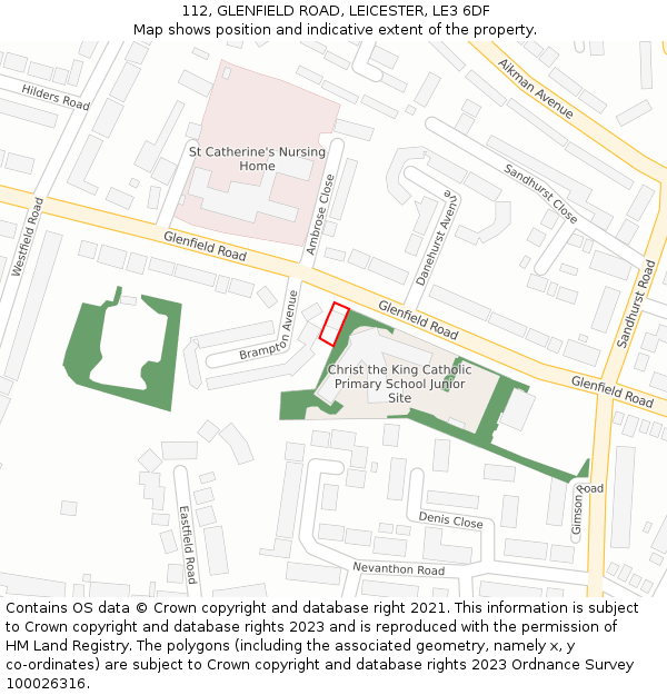 112, GLENFIELD ROAD, LEICESTER, LE3 6DF: Location map and indicative extent of plot