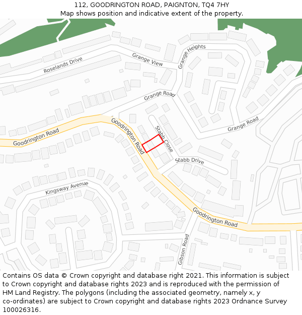 112, GOODRINGTON ROAD, PAIGNTON, TQ4 7HY: Location map and indicative extent of plot