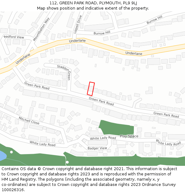 112, GREEN PARK ROAD, PLYMOUTH, PL9 9LJ: Location map and indicative extent of plot