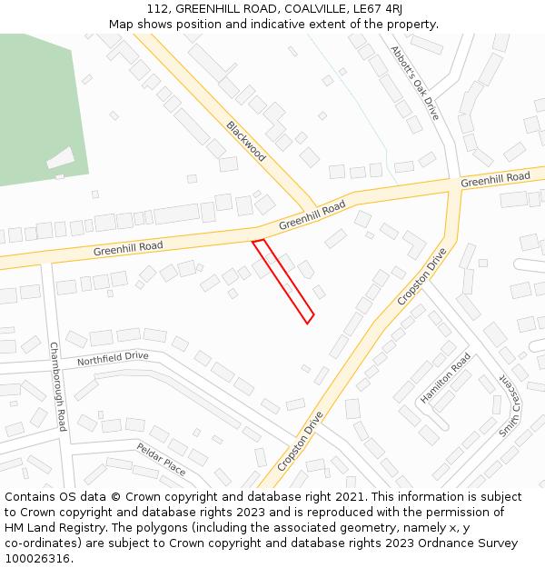 112, GREENHILL ROAD, COALVILLE, LE67 4RJ: Location map and indicative extent of plot