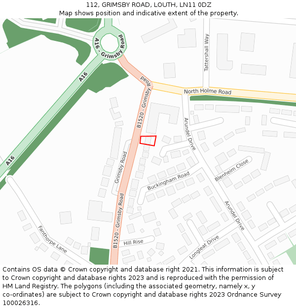 112, GRIMSBY ROAD, LOUTH, LN11 0DZ: Location map and indicative extent of plot