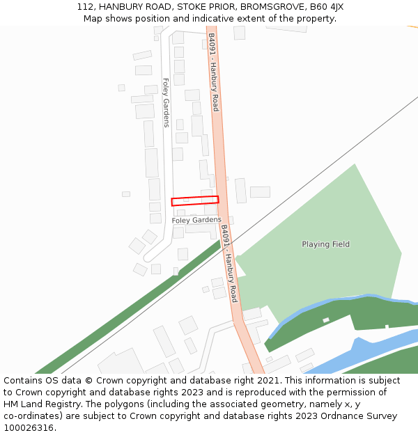 112, HANBURY ROAD, STOKE PRIOR, BROMSGROVE, B60 4JX: Location map and indicative extent of plot