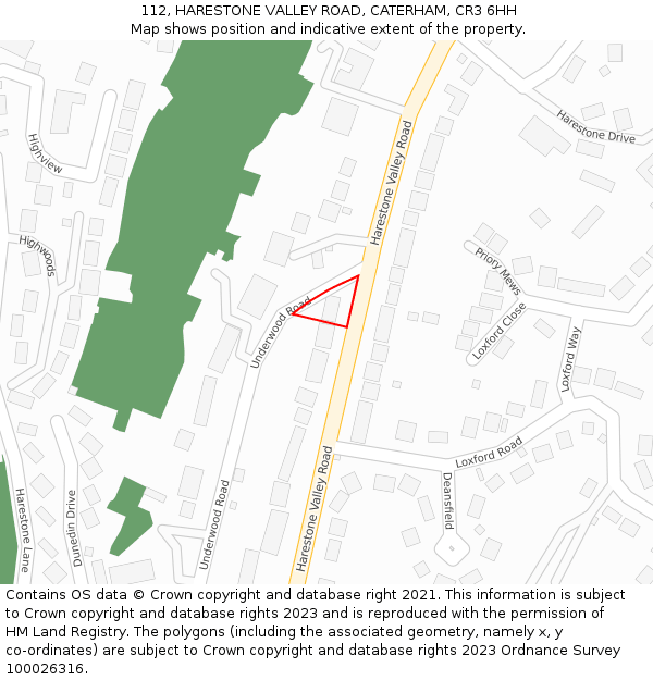 112, HARESTONE VALLEY ROAD, CATERHAM, CR3 6HH: Location map and indicative extent of plot