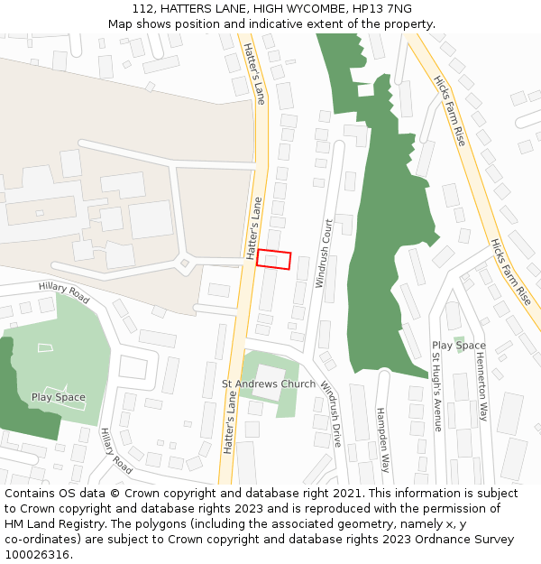 112, HATTERS LANE, HIGH WYCOMBE, HP13 7NG: Location map and indicative extent of plot