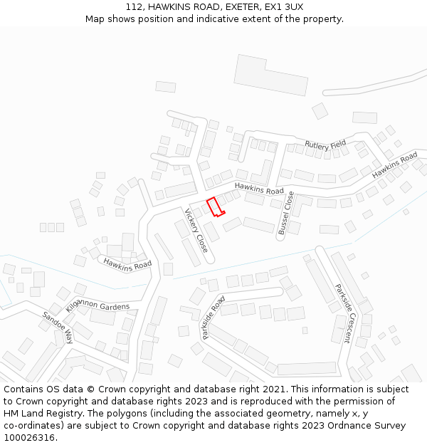 112, HAWKINS ROAD, EXETER, EX1 3UX: Location map and indicative extent of plot