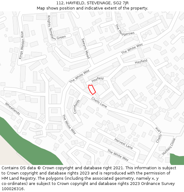 112, HAYFIELD, STEVENAGE, SG2 7JR: Location map and indicative extent of plot